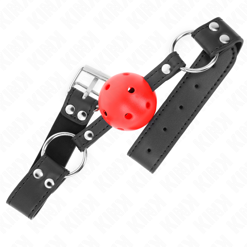 KINK - MORDAÇA DE BOLA 4 CM TRANSPIRÁVEL COM DUPLO REBITE EM COURO 62 X 2.5 CM AJUSTÁVEL 42-58 CM