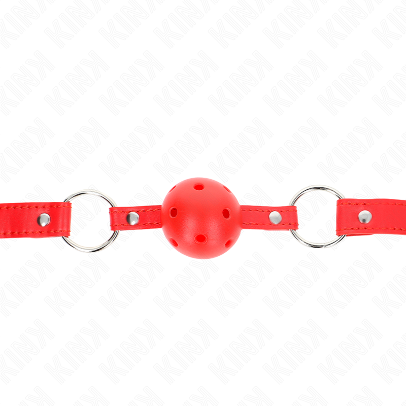 KINK - MORDAÇA DE BOLA 4 CM TRANSPIRÁVEL COM DUPLO REBITE MODELO 1 VERMELHA 62 X 2.5 CM AJUSTÁVEL 42-58 CM