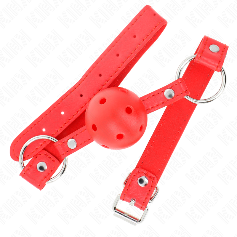 KINK - MORDAÇA DE BOLA 4 CM TRANSPIRÁVEL COM DUPLO REBITE MODELO 1 VERMELHA 62 X 2.5 CM AJUSTÁVEL 42-58 CM