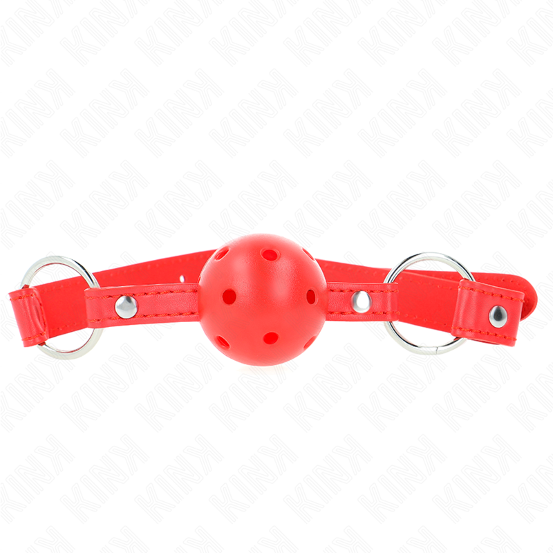 KINK - MORDAÇA DE BOLA 4 CM TRANSPIRÁVEL COM DUPLO REBITE MODELO 1 VERMELHA 62 X 2.5 CM AJUSTÁVEL 42-58 CM