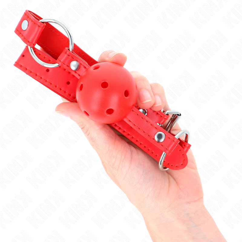 KINK - MORDAÇA DE BOLA 4 CM TRANSPIRÁVEL COM DUPLO REBITE MODELO 1 VERMELHA 62 X 2.5 CM AJUSTÁVEL 42-58 CM