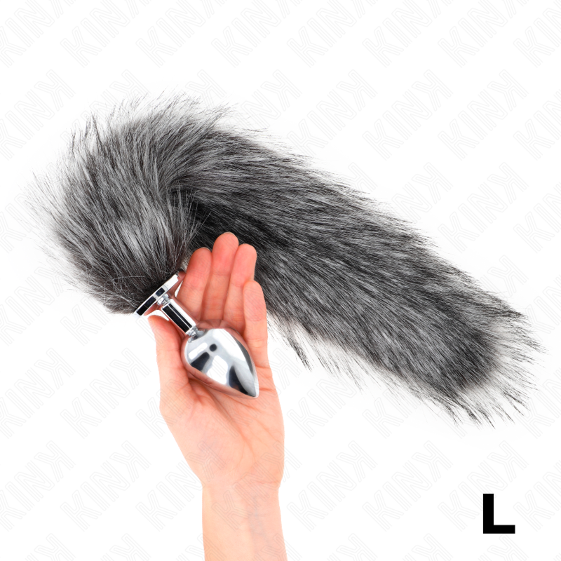 KINK - PLUG ANAL TAM. L 10 X 4 CM COM CAUDA SINTÉTICA 40 CM PRATEADA
