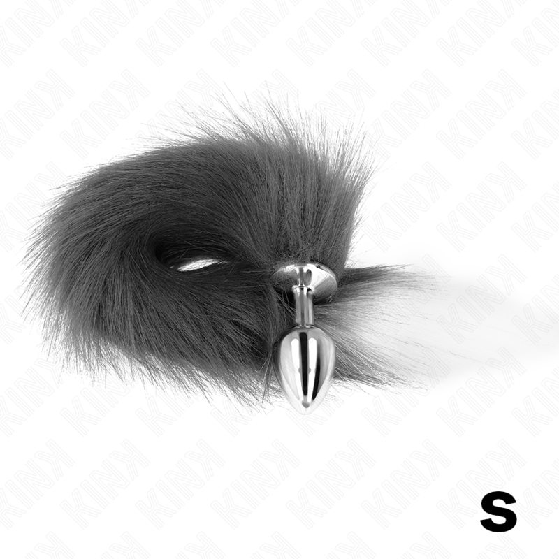 KINK - PLUG ANAL TAM. S 7 X 3 CM COM CAUDA SINTÉTICA 40 CM PRATEADA E BRANCA