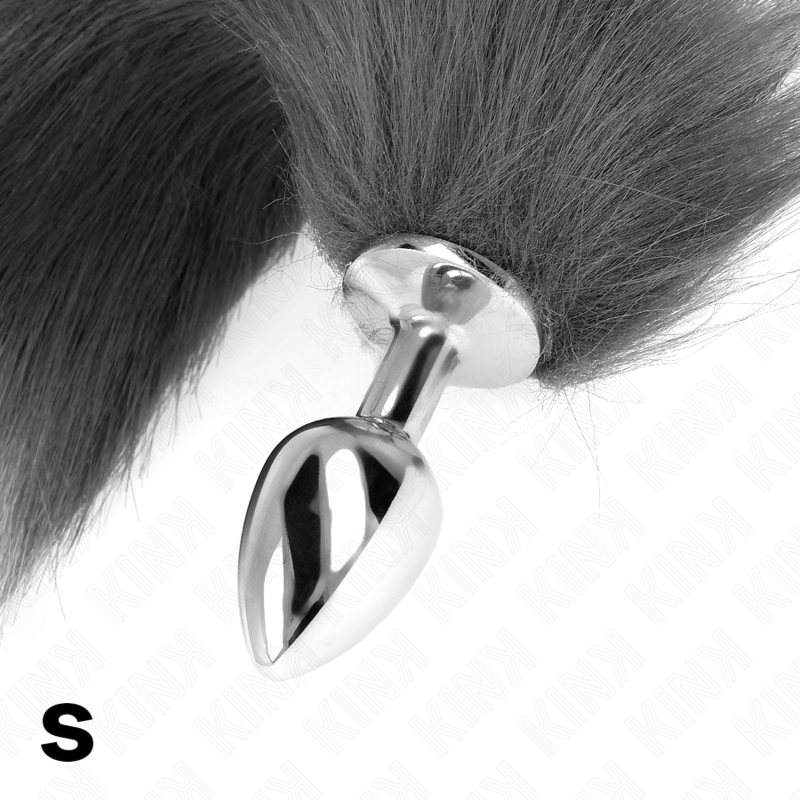 KINK - PLUG ANAL TAM. S 7 X 3 CM COM CAUDA SINTÉTICA 40 CM PRATEADA E BRANCA
