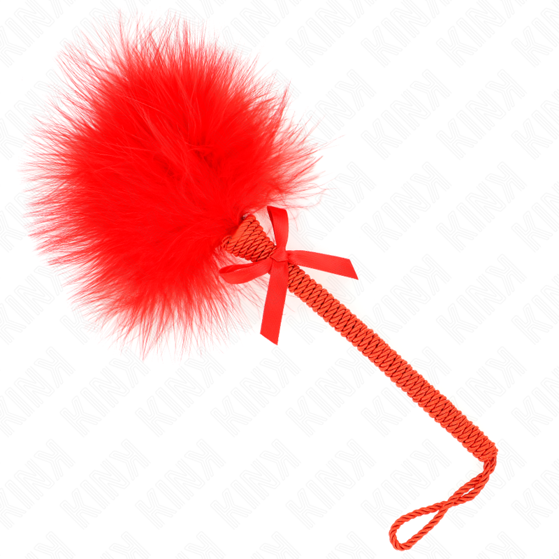 KINK - MASSAGEADOR EM CORDA DE NYLON COM PLUMAS E LAÇO VERMELHO 25 CM