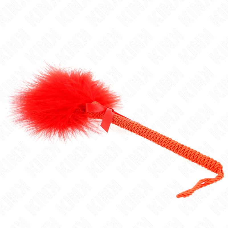 KINK - MASSAGEADOR EM CORDA DE NYLON COM PLUMAS E LAÇO VERMELHO 25 CM