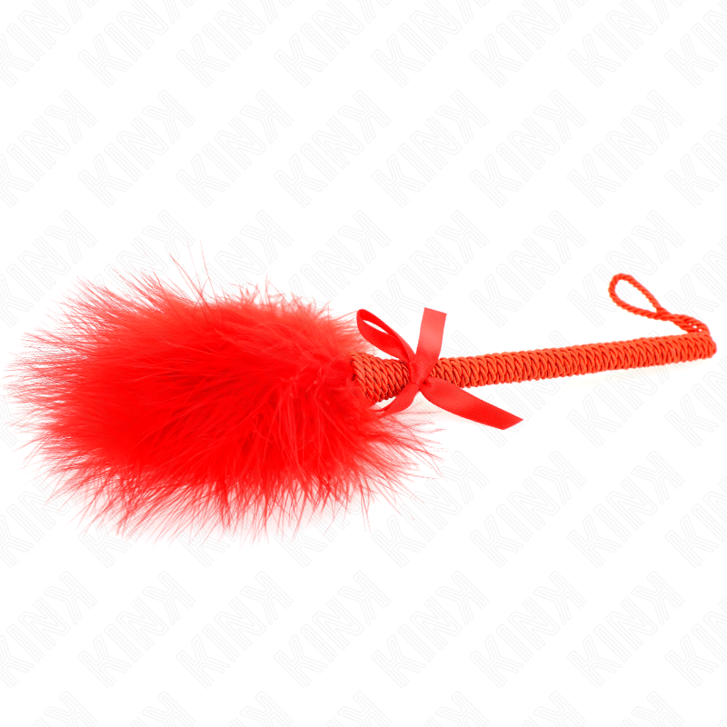 KINK - MASSAGEADOR EM CORDA DE NYLON COM PLUMAS E LAÇO VERMELHO 25 CM