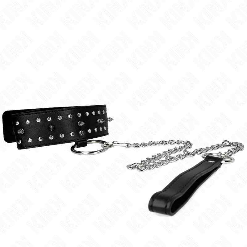 KINK - COLAR COM TRELA 65 CM COM TACHAS PRATEADAS MODELO 1 AJUSTÁVEL 36-43 CM X 5 CM