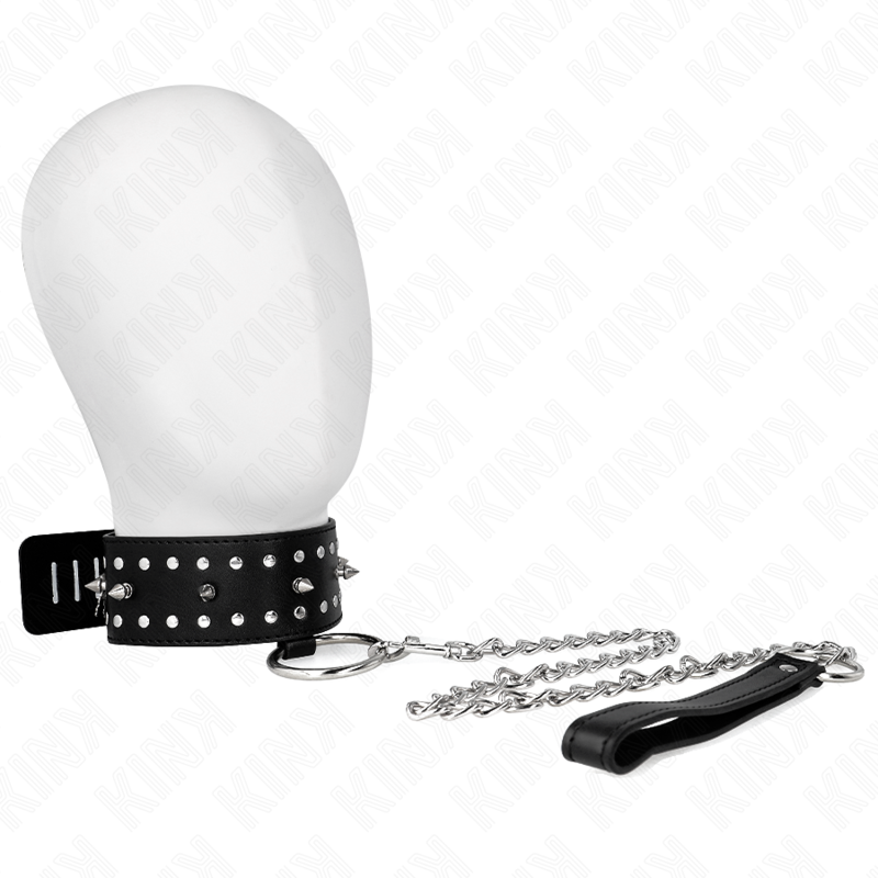KINK - COLAR COM TRELA 65 CM COM TACHAS PRATEADAS MODELO 1 AJUSTÁVEL 36-43 CM X 5 CM
