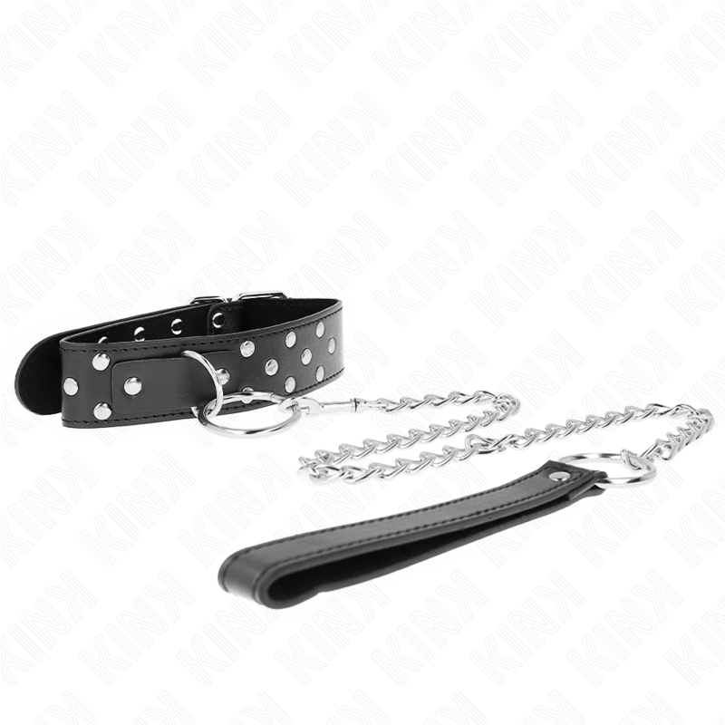 KINK - COLAR COM TRELA 65 CM COM REBITE E ARGOLA PRETO AJUSTÁVEL 36-50 CM X 3.8 CM