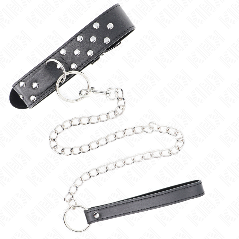 KINK - COLAR COM TRELA 65 CM COM REBITE E ARGOLA PRETO AJUSTÁVEL 36-50 CM X 3.8 CM