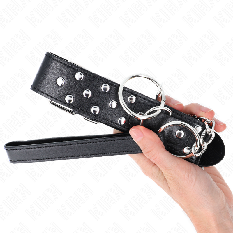 KINK - COLAR COM TRELA 65 CM COM REBITE E ARGOLA PRETO AJUSTÁVEL 36-50 CM X 3.8 CM