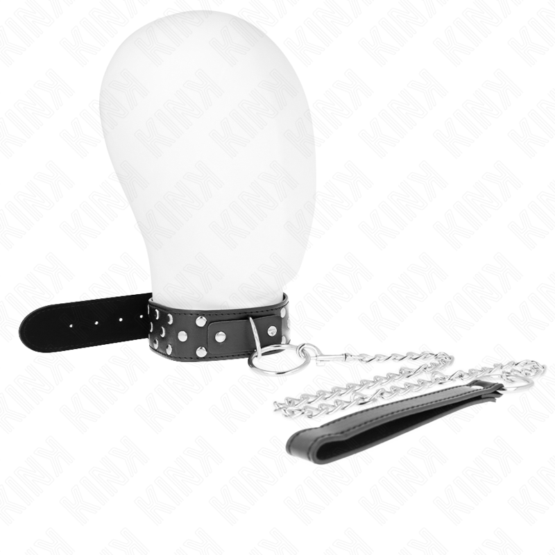 KINK - COLAR COM TRELA 65 CM COM REBITE E ARGOLA PRETO AJUSTÁVEL 36-50 CM X 3.8 CM