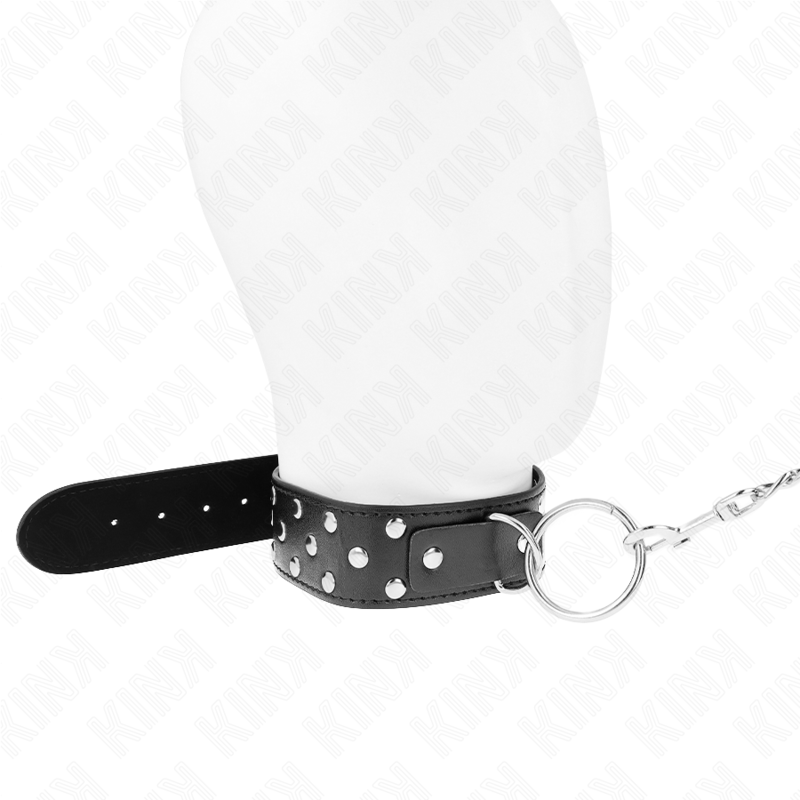 KINK - COLAR COM TRELA 65 CM COM REBITE E ARGOLA PRETO AJUSTÁVEL 36-50 CM X 3.8 CM