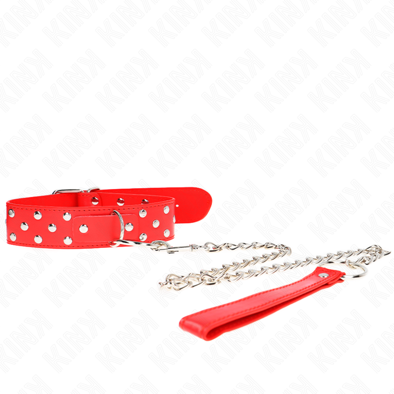 KINK - COLAR COM TRELA 65 CM COM REBITE E ARGOLA VERMELHO AJUSTÁVEL 36-50 CM X 3.8 CM