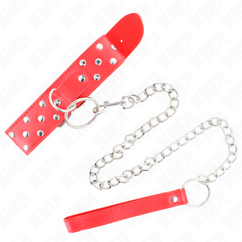 KINK - COLAR COM TRELA 65 CM COM REBITE E ARGOLA VERMELHO AJUSTÁVEL 36-50 CM X 3.8 CM
