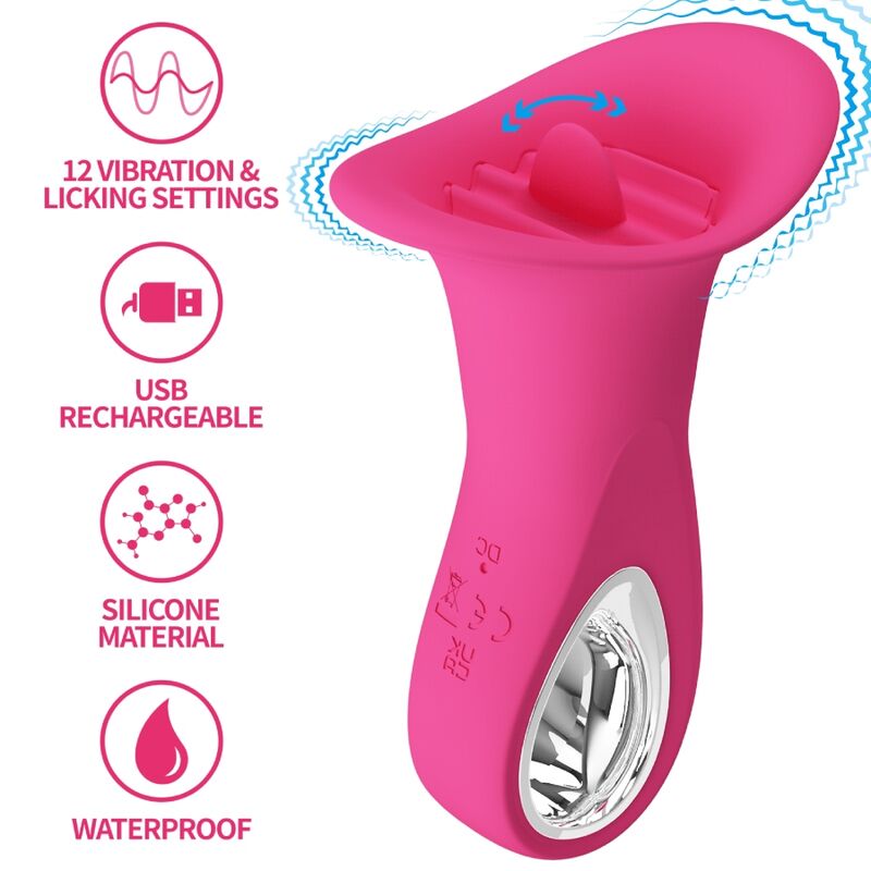 PRETTY LOVE - CLYDE VIBRADOR ORAL COM LÍNGUA VIBRATÓRIA 12 VIBRAÇÕES ROSA