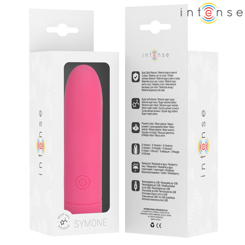 INTENSE - SYMONE BALA VIBRATÓRIA RECARREGÁVEL USB 8 VIBRAÇÕES ROSA 10X2.2CM