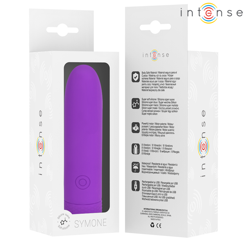 INTENSE - SYMONE BALA VIBRATÓRIA RECARREGÁVEL USB 8 VIBRAÇÕES ROXO 10X2.2CM