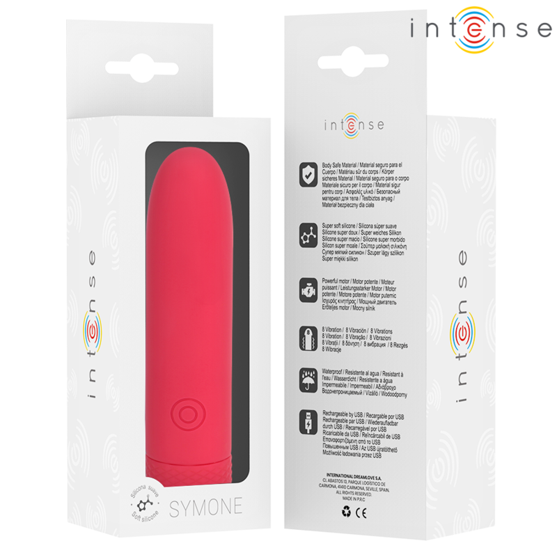 INTENSE - SYMONE BALA VIBRATÓRIA RECARREGÁVEL USB 8 VIBRAÇÕES VERMELHO 10X2.2CM
