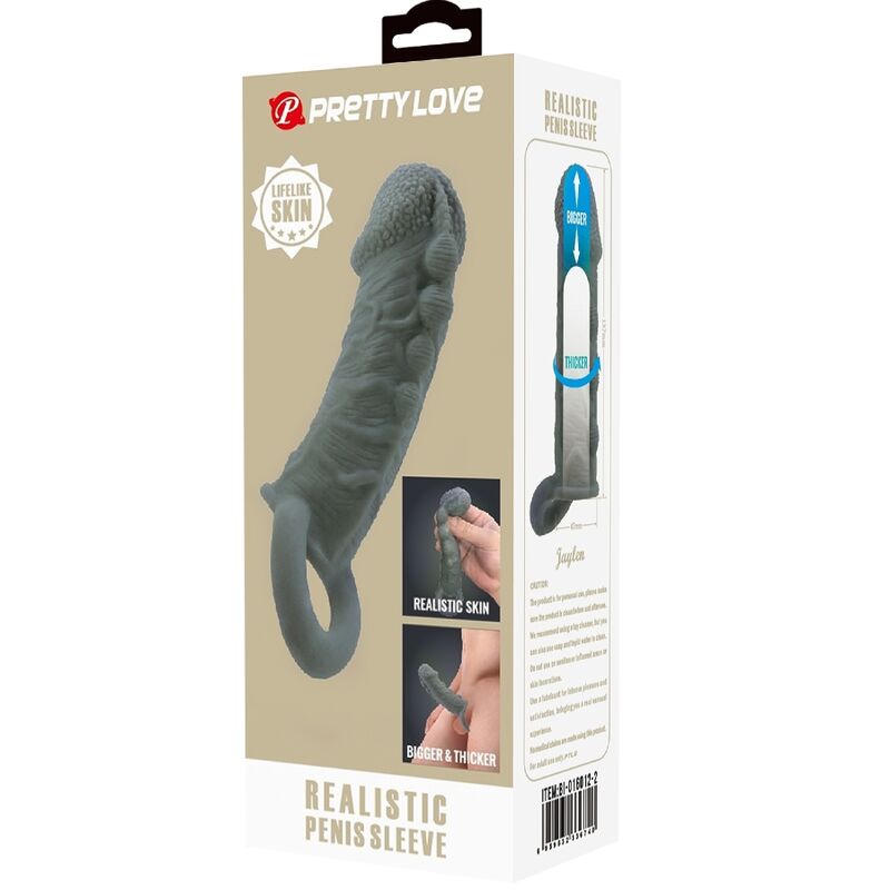 PRETTY LOVE - FUNDA REALISTA ALONGADORA E RETARDANTE PARA PENIS CINZA
