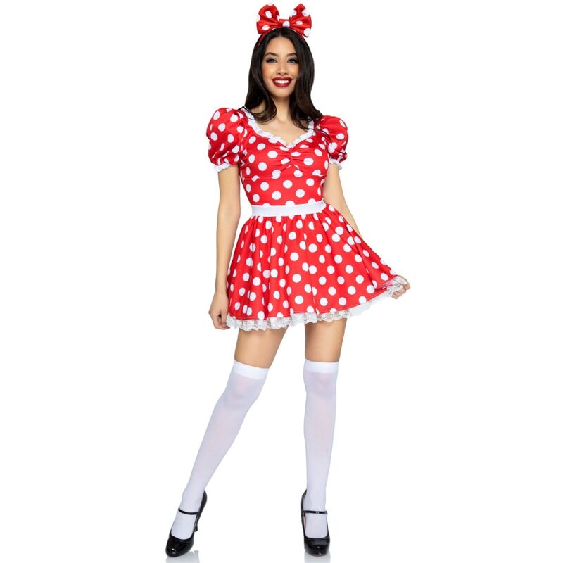 LEG AVENUE - VESTIDO DE BOLINHAS + TIARA VERMELHO/BRANCO S
