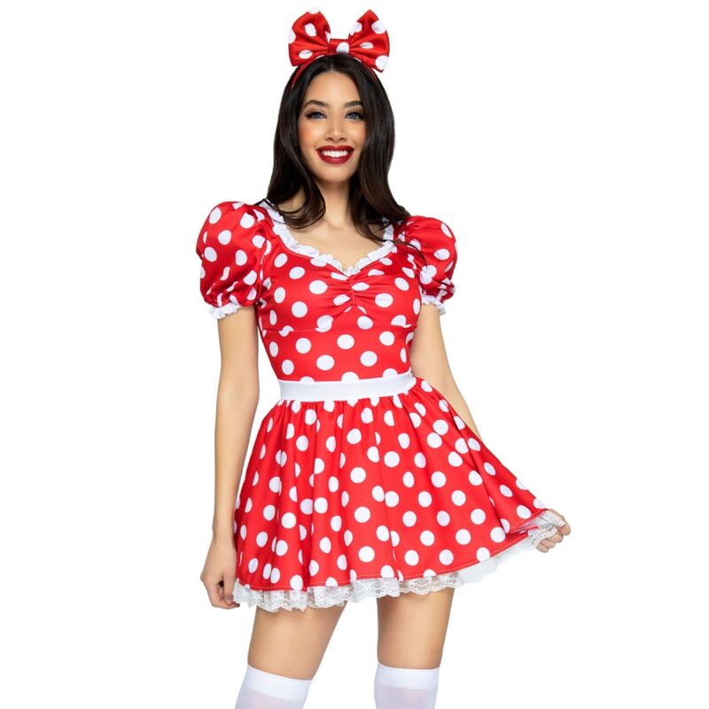 LEG AVENUE - VESTIDO DE BOLINHAS + TIARA VERMELHO/BRANCO M