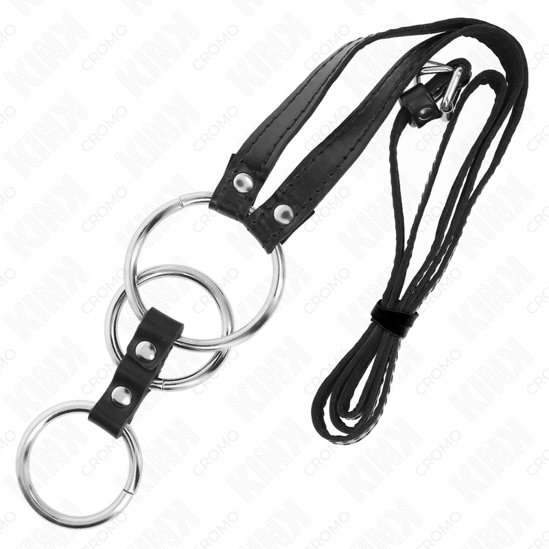 KINK - ANEL PARA PÊNIS TRIPLO EM METAL 3,8 CM A 5 CM COM CINTO EM POLIPELE 112 CM