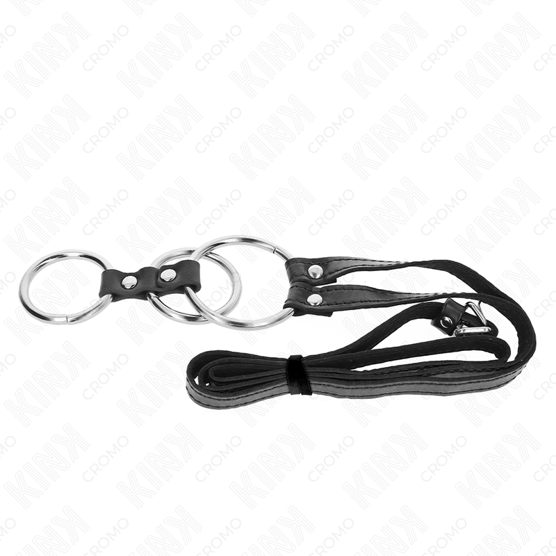 KINK - ANEL PARA PÊNIS TRIPLO EM METAL 3,8 CM A 5 CM COM CINTO EM POLIPELE 112 CM