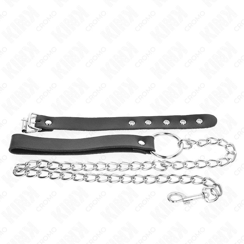 ANEL PENIANO EM COURO COM CORREIA 21,5 X 2 CM E CADEIA METAL 60 CM - Sex Shop Sexy