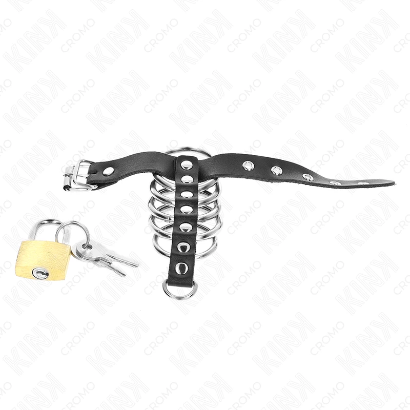 ANEL PÉNIS EM COURO COM CORREIA DE 21 X 2 CM COM FECHO E 5 ANÉIS DE METAL DE 3 CM A 4 CM - Sex Shop Sexy