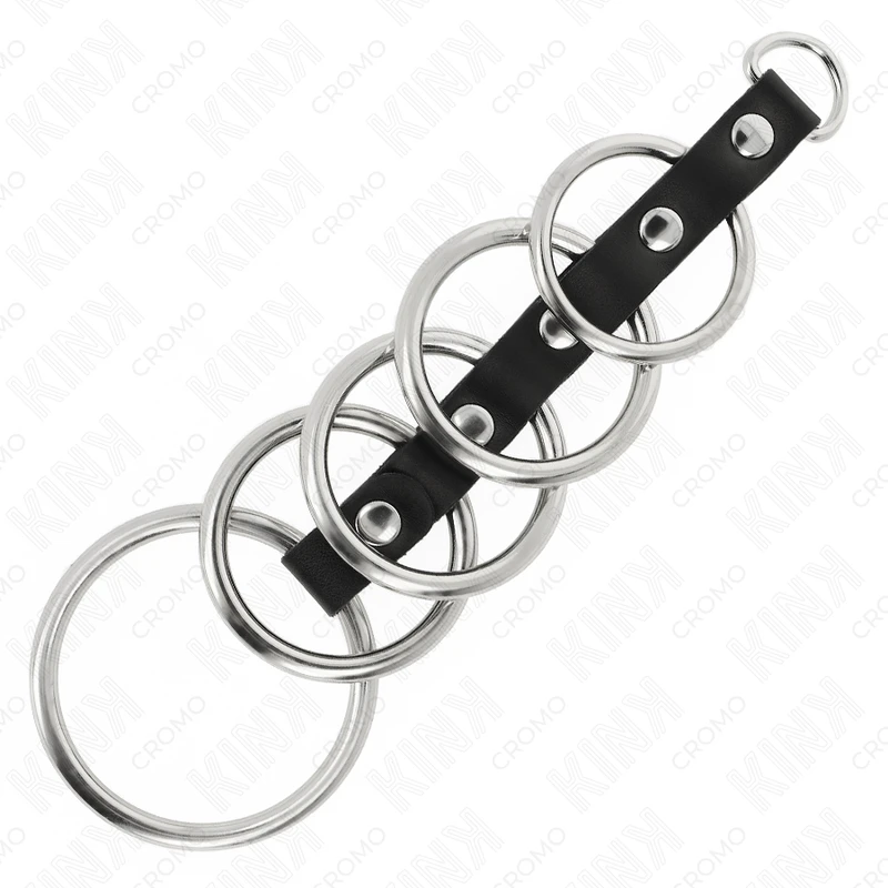 5 ANÉIS PENIANOS DE METAL 3,2 CM A 5 CM CONECTADOS POR POLIPIEL - Sex Shop Sexy