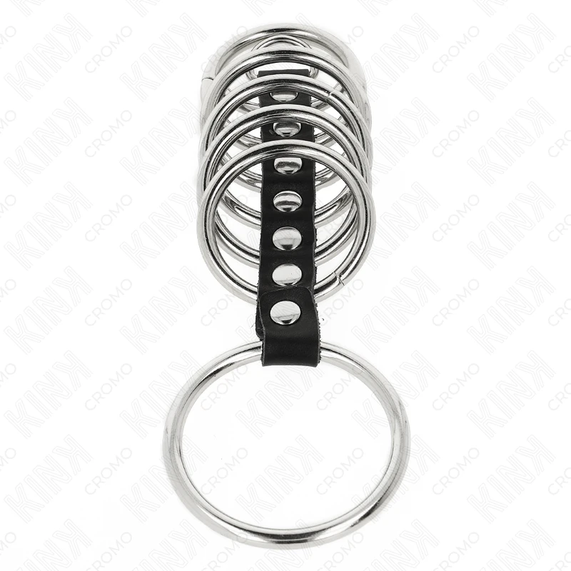 7 ANÉIS PÊNIS METAL 3,2 CM A 5 CM CONECTADOS POR POLIPIEL - Sex Shop Sexy