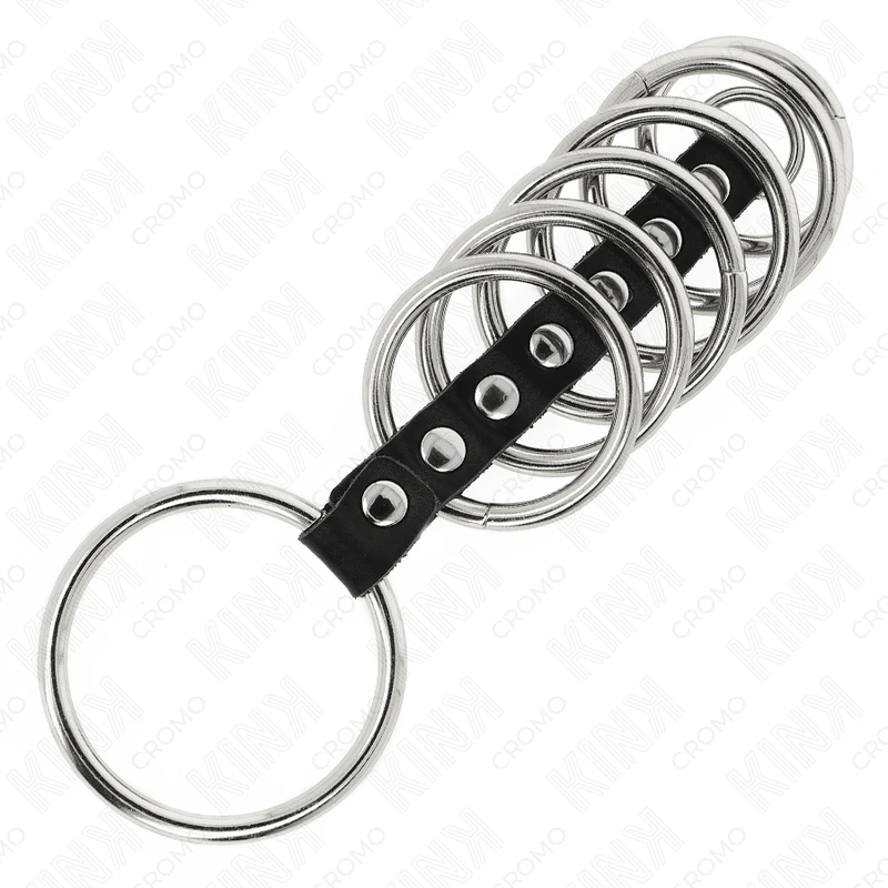 7 ANÉIS PÊNIS METAL 3,2 CM A 5 CM CONECTADOS POR POLIPIEL - Sex Shop Sexy