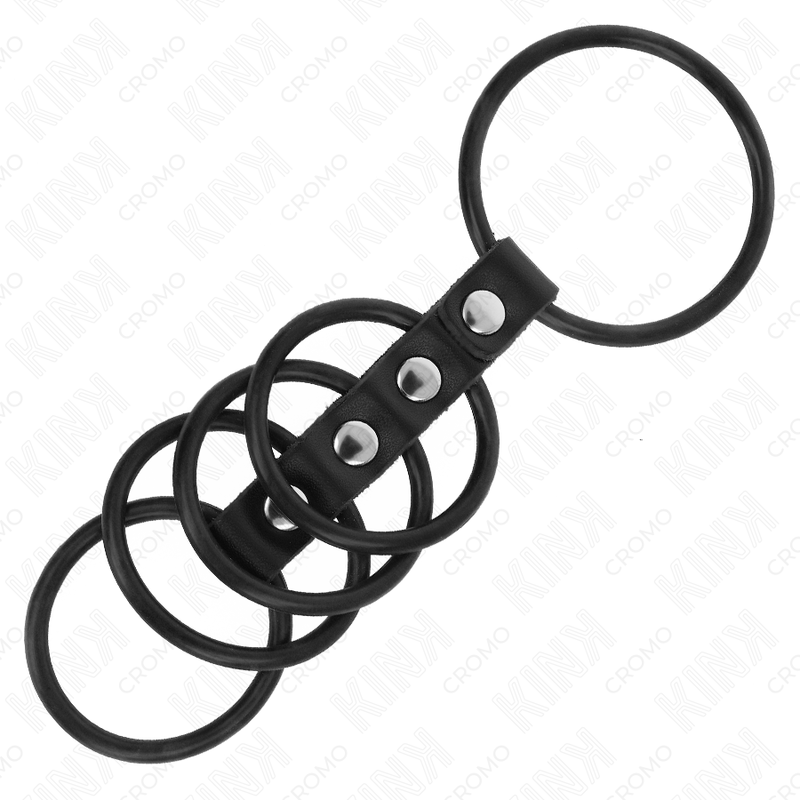 KINK - 5 ANÉIS EM SILICONE PARA PÊNIS 3,8 CM A 4,8 CM LIGADOS POR COURO