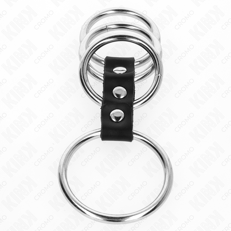 4 ANÉIS PENIANOS EM METAL DE 3,7 CM A 5 CM CONECTADOS POR COURO - Sex Shop Sexy