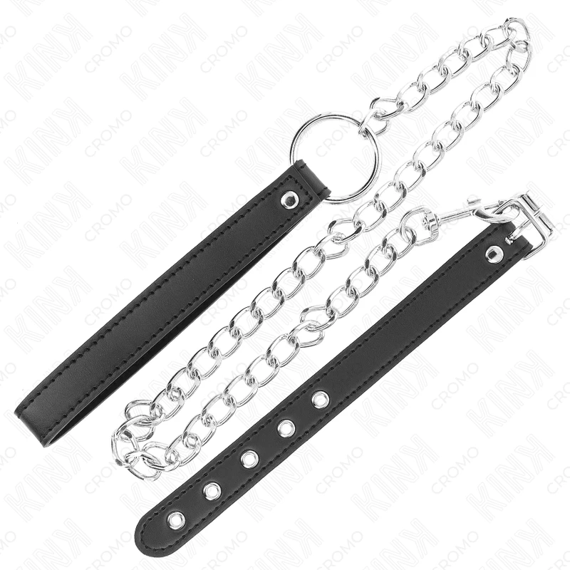 ANEL PENIANO DE COURO 21,5 X 2 CM COM CADEIA METAL 60 CM E CORREIA DE COURO - Sex Shop Sexy