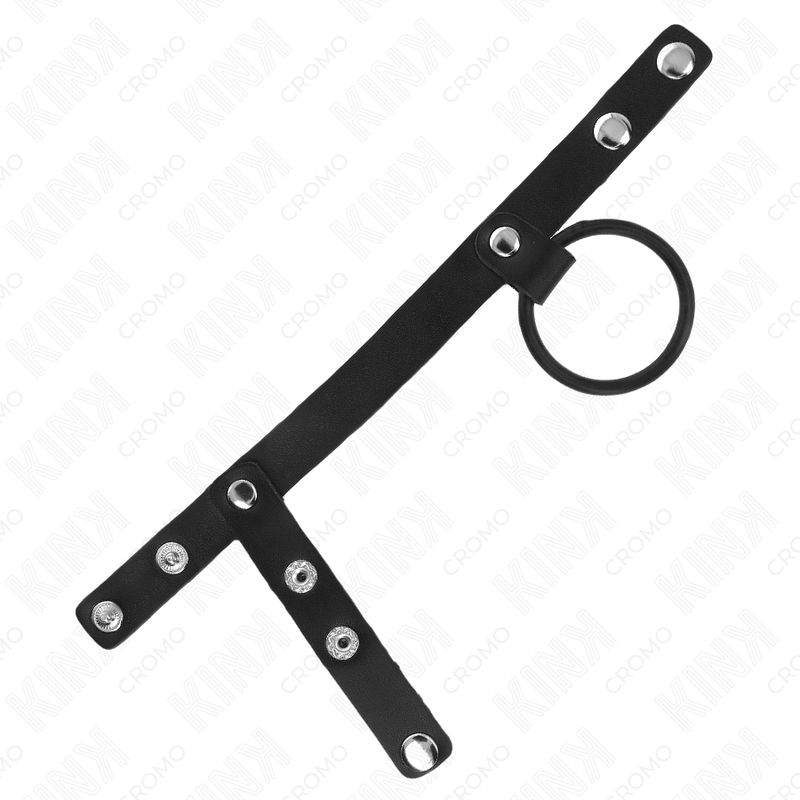 ANEL EM SILICONE 3,8 CM COM DIVISOR DE TESTÍCULOS EM COURO 22 X 1,5 CM