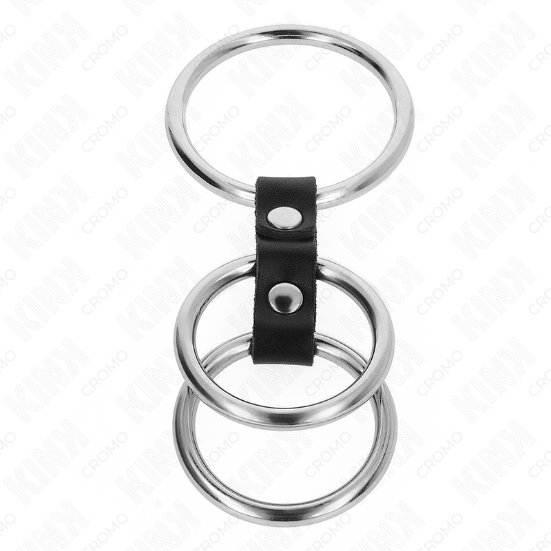KINK - ANEL TRIPLO EM METAL PARA PÊNIS 3,7 CM A 5 CM LIGADO POR COURO