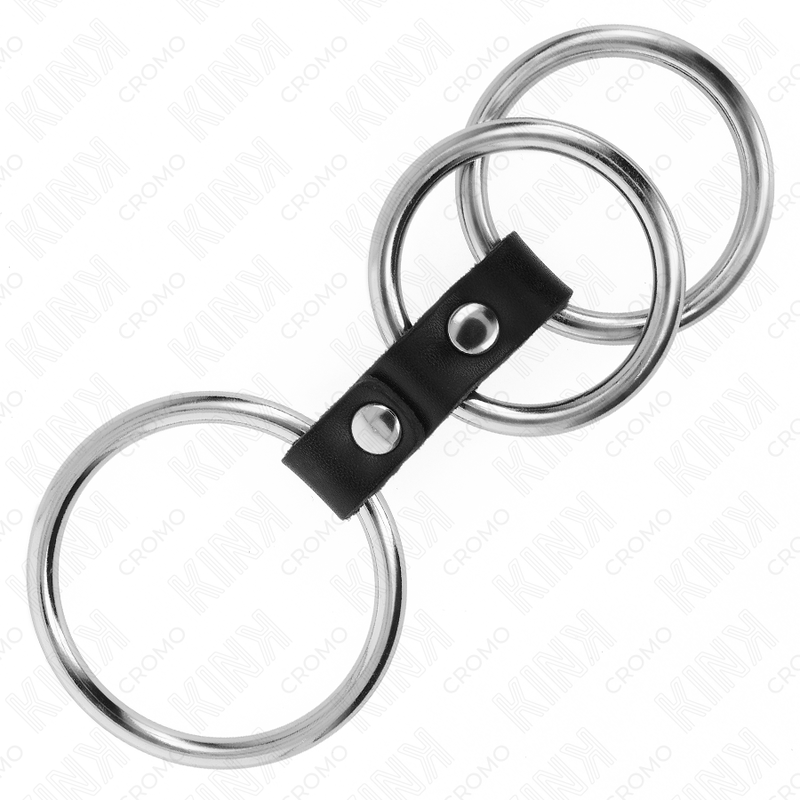 KINK - ANEL TRIPLO EM METAL PARA PÊNIS 3,7 CM A 5 CM LIGADO POR COURO