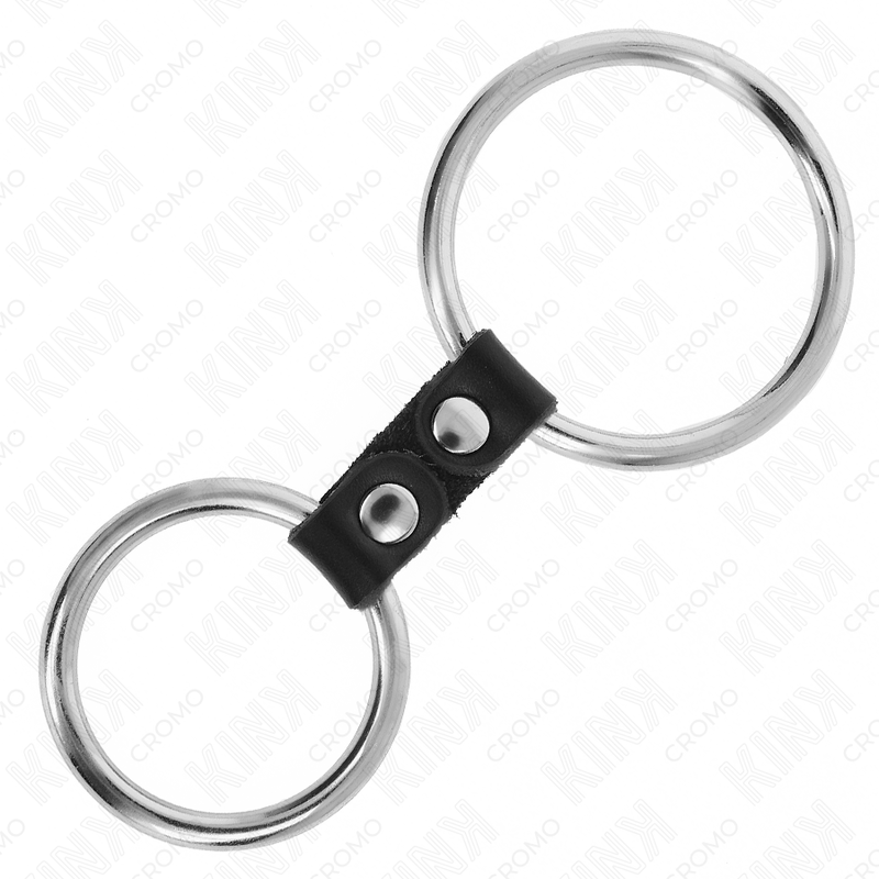 KINK - ANEL DUPLO EM METAL PARA PÊNIS 3,7 CM A 5 CM LIGADO POR CORREIA EM COURO MODELO 3