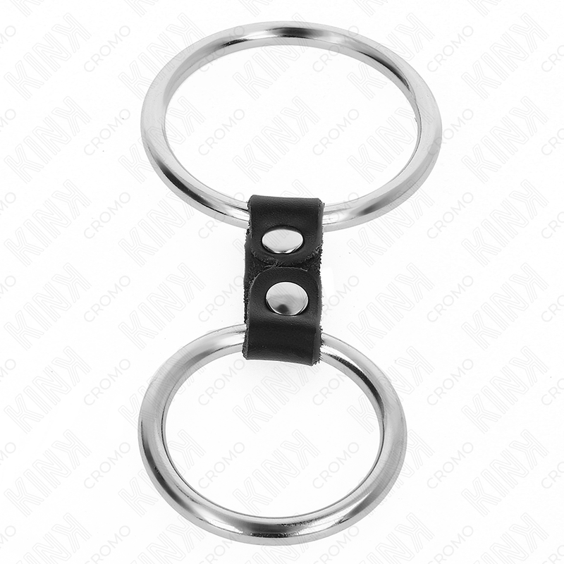 KINK - ANEL DUPLO EM METAL PARA PÊNIS 3,7 CM A 5 CM LIGADO POR CORREIA EM COURO MODELO 3