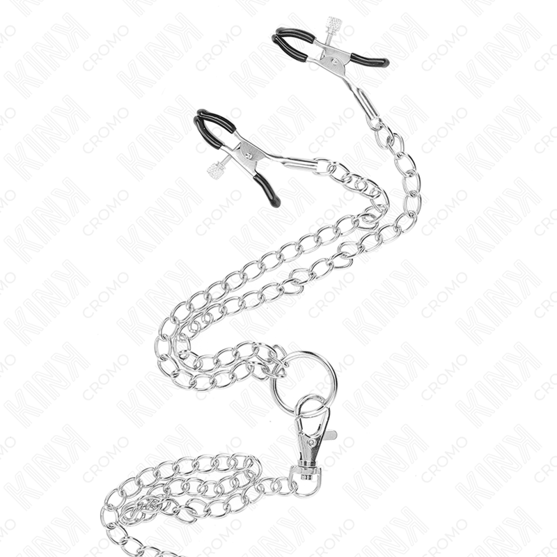 KINK - ANEL TRIPLO EM METAL CROMADO PARA PÊNIS 3 CM A 4,5 CM COM CORRENTE EM METAL 26 CM E PINÇAS PARA MAMILOS