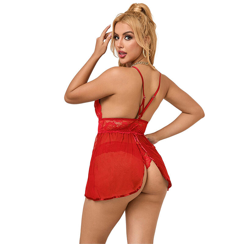 SUBBLIME - 953843 BABYDOLL COM ABERTURA ATRÁS + CUECA VERMELHA L/XL