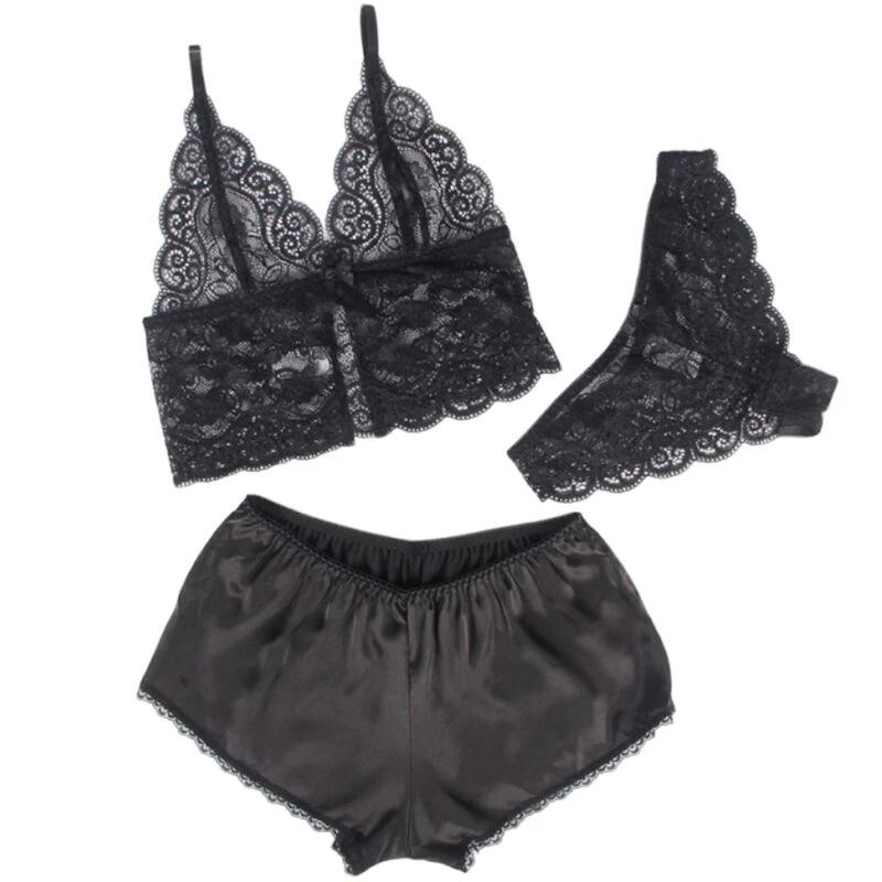 953928 CONJUNTO 3 PEÇAS RENDA E CETIM - Sex Shop Sexy