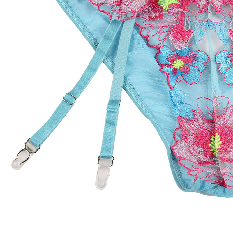SUBBLIME - 954116 SUTIÃ + CUECA COM LIGUEIRO DESIGN FLORAL AZUL L/XL