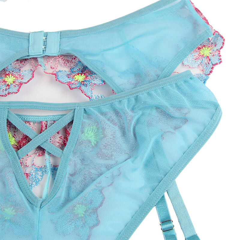 SUBBLIME - 954116 SUTIÃ + CUECA COM LIGUEIRO DESIGN FLORAL AZUL L/XL