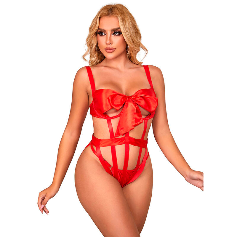 SUBBLIME - 954468 SEXY OPEN BODYSUIT WITH RED BOW S/M