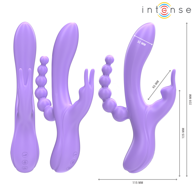 INTENSE - MIKO TRIPLO VIBRADOR RABBIT & ESTIMULADOR & ANAL 7 VIBRAÇÕES ROXO