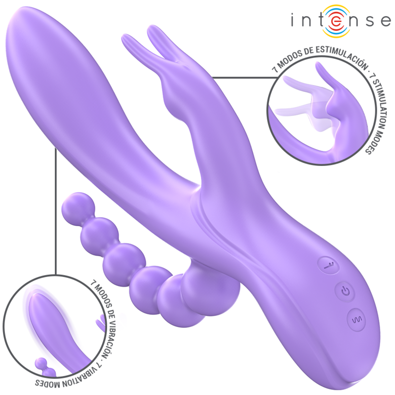 INTENSE - MIKO TRIPLO VIBRADOR RABBIT & ESTIMULADOR & ANAL 7 VIBRAÇÕES ROXO